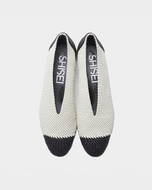 MESH ROUND V PUMPS / WHITExBLACK