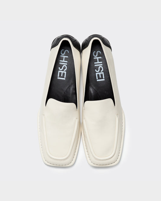 SQUARE LOAFERS / WHITExBLACK