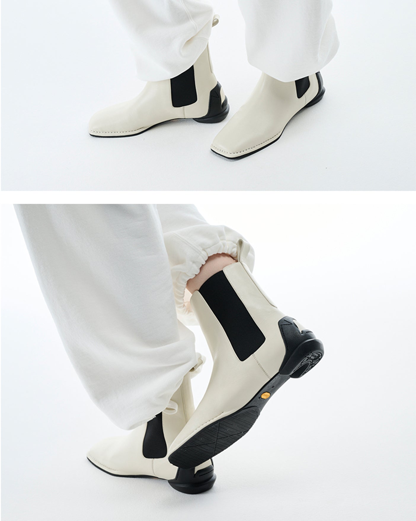 SQUARE SIDE GORE BOOTS / WHITExBLACK