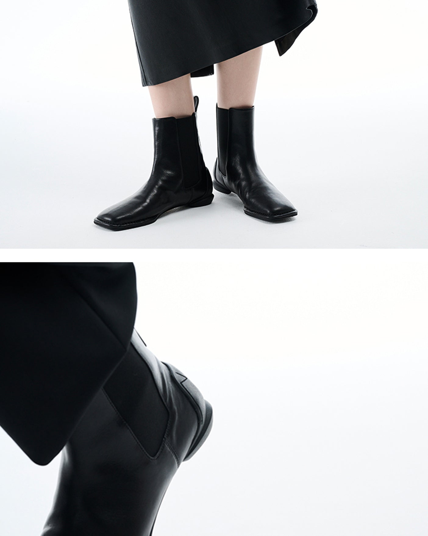 SQUARE SIDE GORE BOOTS / BLACK