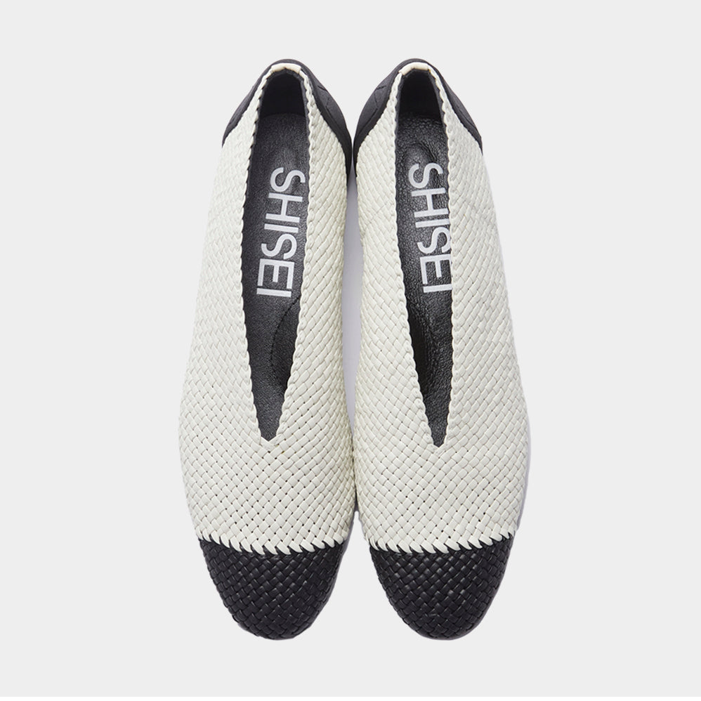 MESH ROUND V PUMPS / WHITExBLACK